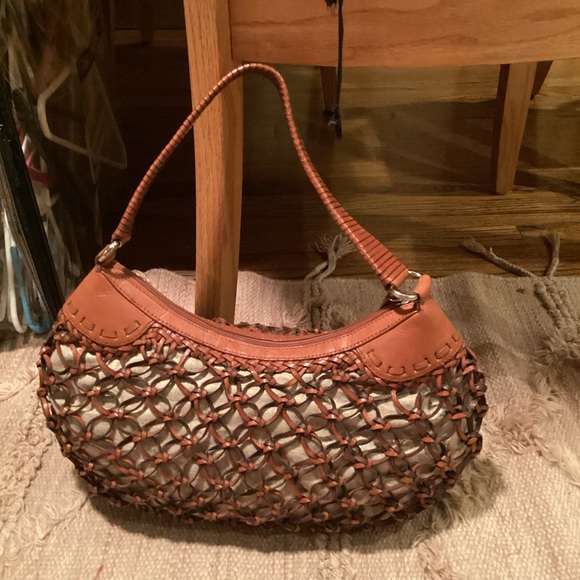 COLE HAAN DARA COLLECTION BROWN LEATHER WOVEN HANDBAG - Picture 6 of 13